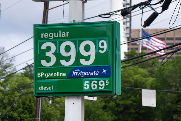 Gas prices are displayed at a BP station on Memorial Drive in Atlanta on Monday, June 22, 2026. (Ben Hendren for the AJC)
