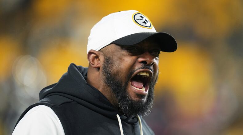 Pittsburgh Steelers head coach Mike Tomlin yells before an NFL wild-card playoff football game against the Houston Texans, Monday, Jan. 12, 2026, in Pittsburgh. (AP Photo/Gene J. Puskar)