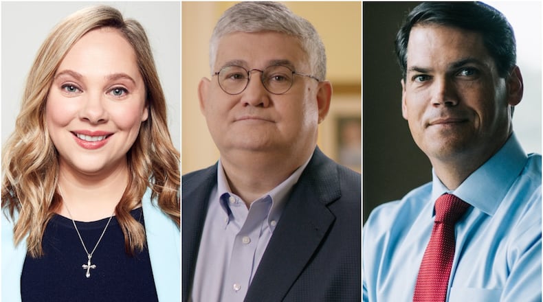 Democrat Sarah Riggs Amico advances to November election; Republicans David Shafer and Geoff Duncan head to a July runoff. Submitted photos