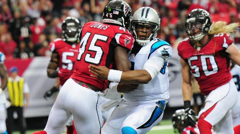 Last year's Panthers-Falcons game in Atlanta featured Deion Jones' hit on Cam Newton that resulted in a concussion for the metro Atlanta native. (Scott Cunningham/Getty Images)
