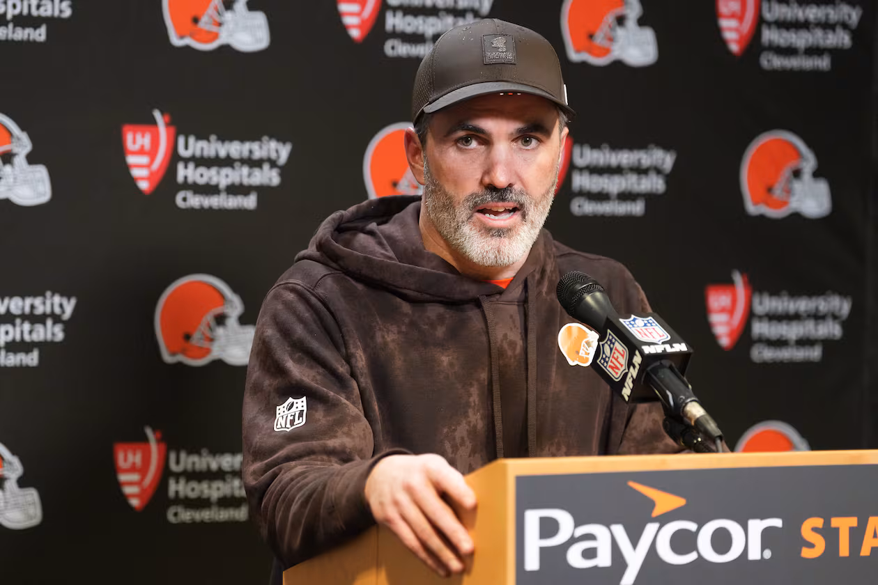 Cleveland Browns head coach Kevin Stefanski speaks at a news conference after an NFL football game against the Cincinnati Bengals, Sunday, Jan. 4, 2026, in Cincinnati. (AP Photo/Joshua A. Bickel)
