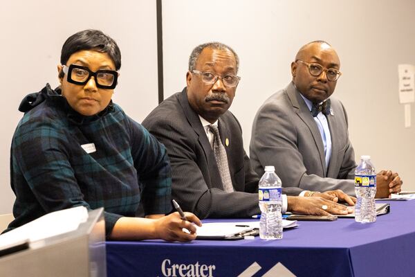 From left, DeKalb CEO candidates Lorraine Cochran-Johnson, Steve Bradshaw and Larry Johnson during a recent debate.