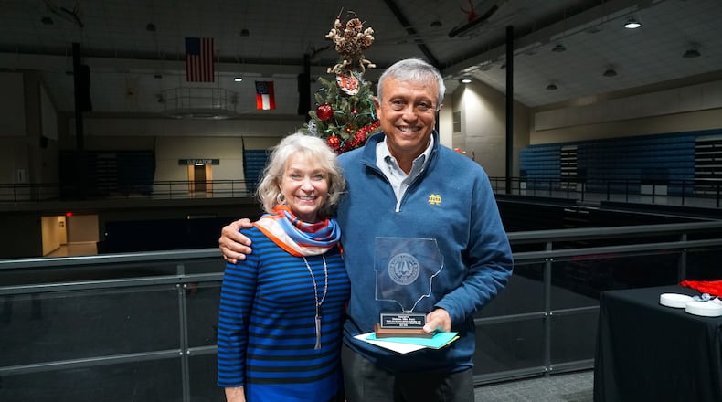 Cobb Commission Chairman Mike Boyce and his wife Judy attend a farewell reception for him and for Commissioner Bob Ott at the Cobb County Civic Center in 2020. (Courtesy of Cobb County)