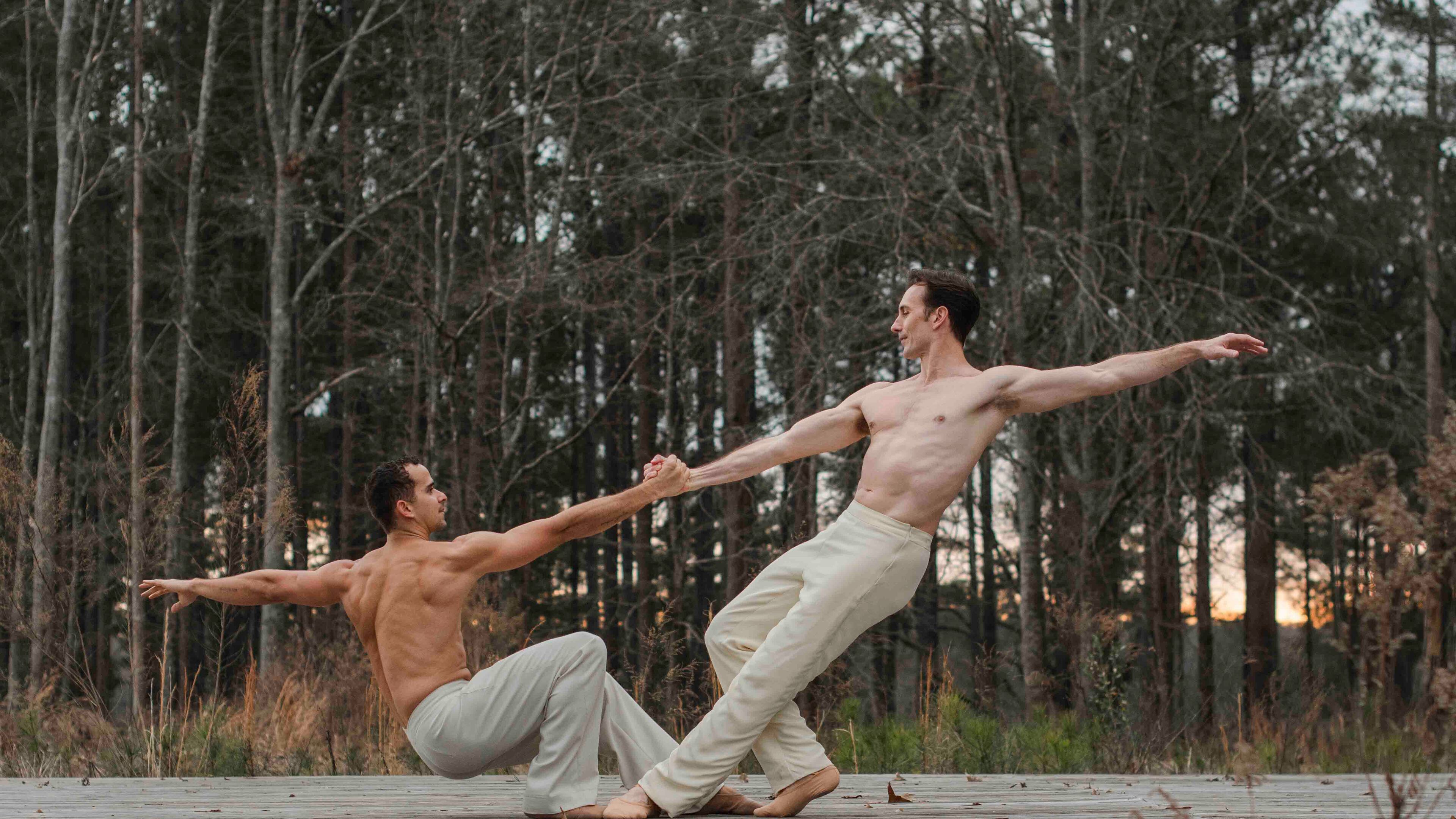 Terminus Modern Ballet Theatre, including dancers Alex Gonzaga (left) and Christian Clark, presents "Spring!" in the Art Farm at Serenbe's Wildflower Meadow, from May 9 to 18. (Photo by Christina Massad