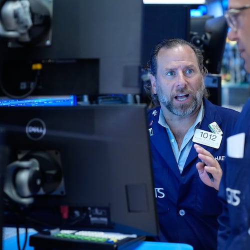 Michael Pistillo works on the floor at the New York Stock Exchange in New York, Monday, Sept. 14, 2026. (AP Photo/Seth Wenig)