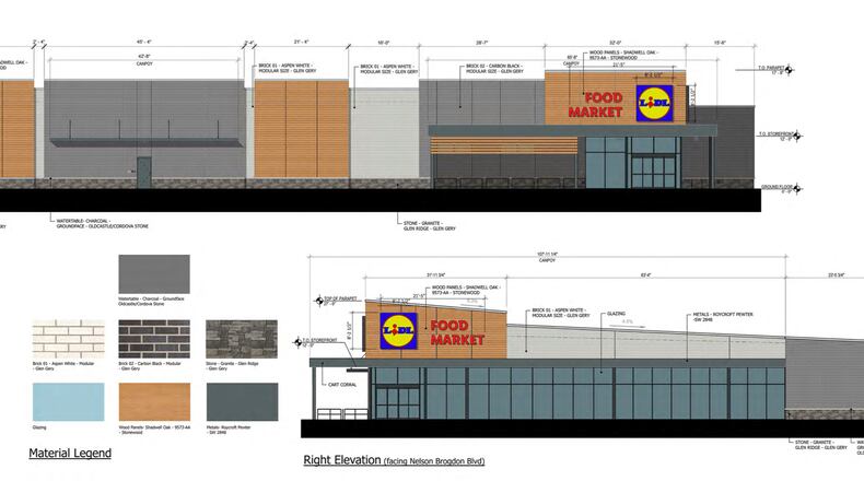 The Sugar Hill City Council recently approved design changes and variances for the construction of a Lidl grocery store at the northwest corner of Nelson Brogdon Boulevard and Sycamore Road. (Courtesy City of Sugar Hill)