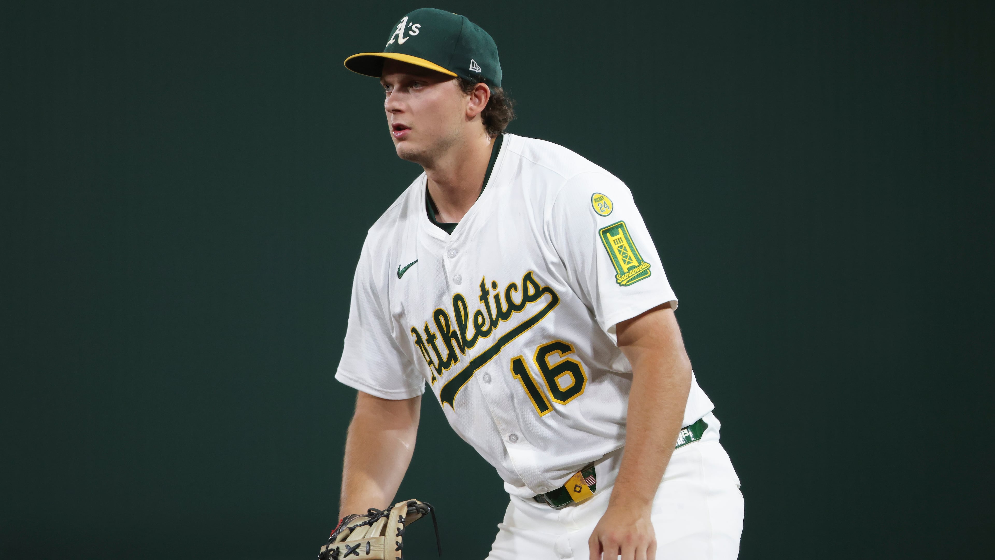 FILE - Athletics first baseman Nick Kurtz waits for the pitch during the fourth inning of a baseball game against the Houston Astros, Tuesday, Sept. 23, 2025, in West Sacramento, Calif. (AP Photo/Scott Marshall, file)