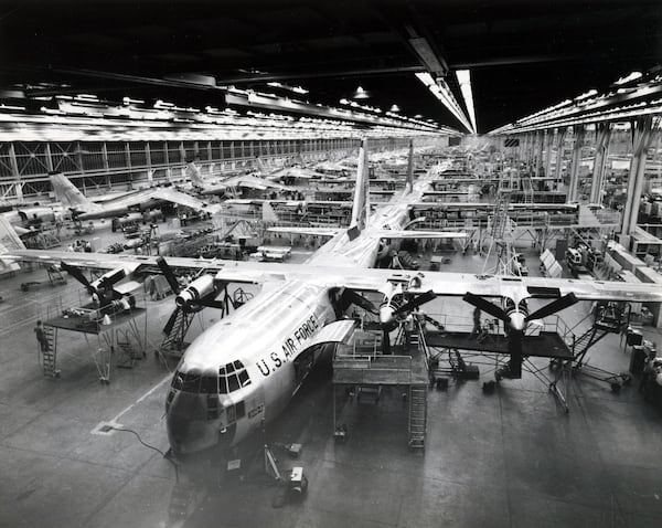 The C-130 A was built via an assembly line at the Marietta complex in 1956. (Courtesy of Lockheed Martin)