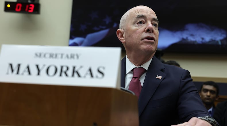 Secretary of Homeland Security Alejandro Mayorkas testifies during a hearing before the House Committee on the Judiciary at Rayburn House Office Building on Capitol Hill on Wednesday, July 26, 2023, in Washington, D.C. (Alex Wong/Getty Images/TNS)