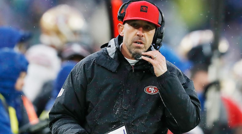 Coach Kyle Shanahan of the San Francisco 49ers reacts against the Baltimore Ravens at M&T Bank Stadium on Dec. 1, 2019 in Baltimore. (Photo by Scott Taetsch/Getty Images)