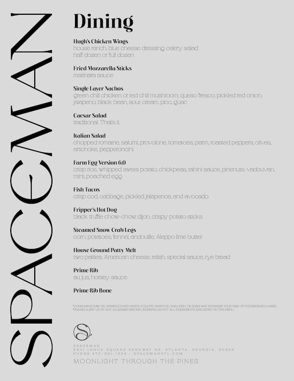 Spaceman menu