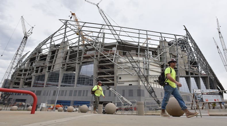 Will the new Falcons stadium play host to a Super Bowl? Does that depend on whether HB 757 becomes law? Will the NFL acknowledge its hypocrisy on the issue? (AJC Photo / Hyosub Shin)