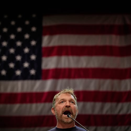 Graham Platner, Democratic candidate for U.S. Senate, speaks at an event hosted by Sen. Bernie Sanders in Orono, Maine, Sunday, May 24, 2026. (AP Photo/Robert F. Bukaty)