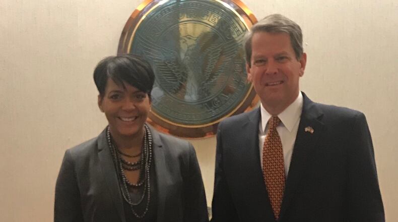 Atlanta Mayor Keisha Lance Bottoms posed for a picture with Gov.-elect Brian Kemp.