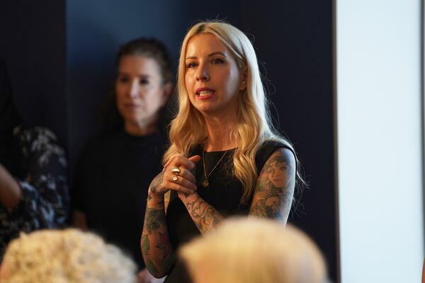 Hannah Shaw, kitten rescuer and advocate / founder of Kitten Lady speaks on Wednesday, June 4, 2025, at the Associated Press bureau in New York. (AP Photo/Mary Conlon)