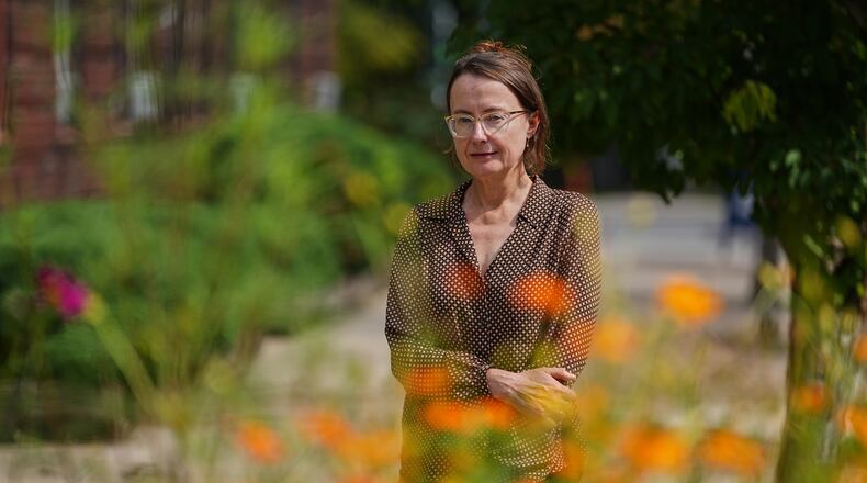 Emily Wilson, professor of classical studies at the University of Pennsylvania, poses for a photo in Philadelphia on Wednesday, Aug. 26, 2026. (AP Photo/Matt Rourke)