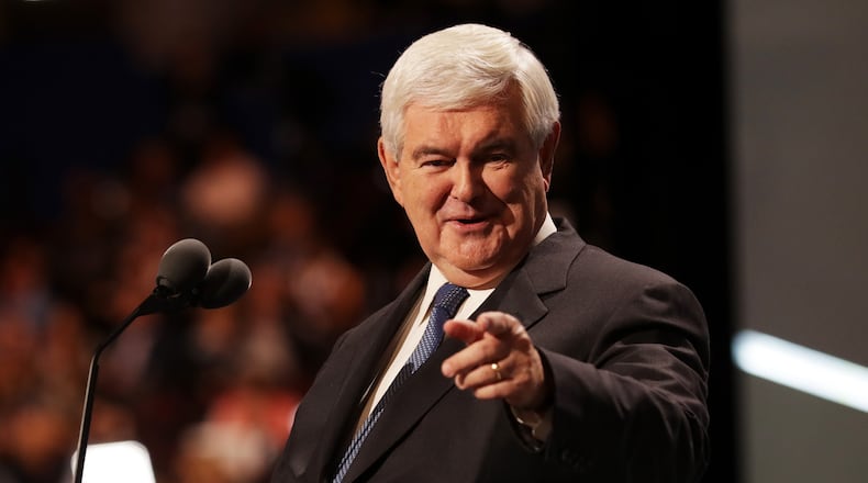 CLEVELAND, OH - JULY 20: Former Speaker of the House Newt Gingrich delivers a speech on the third day of the Republican National Convention on July 20, 2016 at the Quicken Loans Arena in Cleveland, Ohio. Republican presidential candidate Donald Trump received the number of votes needed to secure the party’s nomination. An estimated 50,000 people are expected in Cleveland, including hundreds of protesters and members of the media. The four-day Republican National Convention kicked off on July 18. (Photo by Chip Somodevilla/Getty Images)