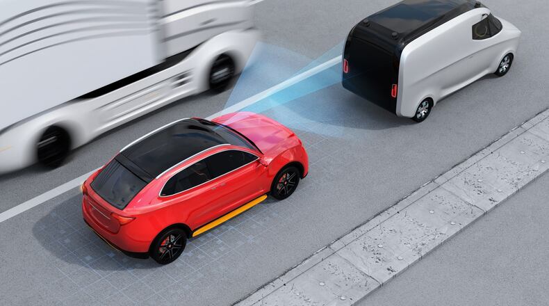 Automatic emergency braking, sometimes called “forward emergency braking,” is an advanced driver-assistance system that uses sensors to detect potential collisions and automatically applies the brakes to prevent or mitigate an impact. (Rendering courtesy of iStock)