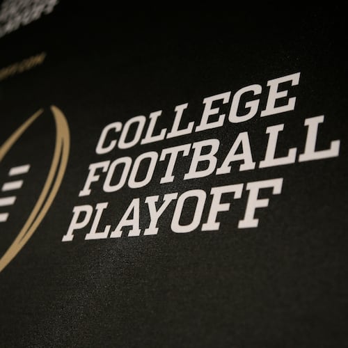 The College Football Playoff logo (AP Photo/Tony Gutierrez)