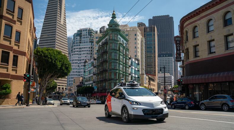 One of Cruise's 400 self-driving vehicles taking a spin through San Francisco. The company has started testing the cars in Atlanta.