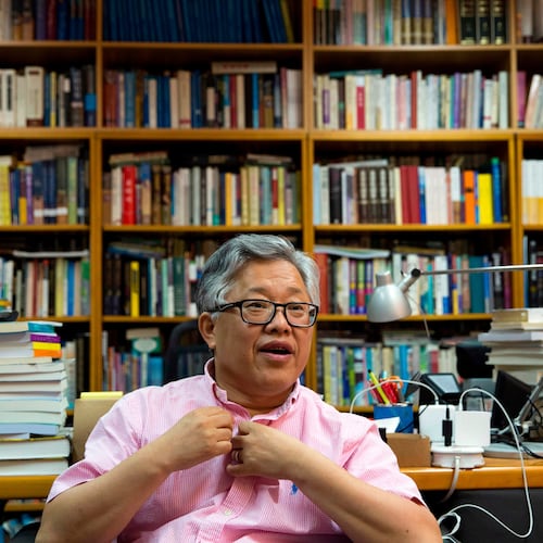 FILE - Pastor Ezra Jin Mingri speaks during an interview at the Zion Church in Beijing, China, Wednesday, Aug. 1, 2018. (AP Photo/Ng Han Guan, file)