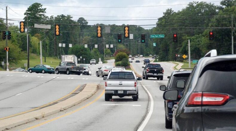 Peachtree City officials say extending TDK Boulevard into Coweta County would not alleviate the traffic backups at Ga. Hwys. 54 and 74. AJC file photo