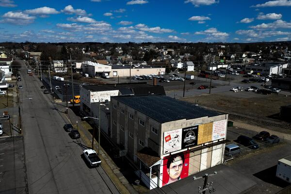 A mural of Dwight Schrute is seen in Scranton, Pa., Tuesday, March 25, 2025. (AP Photo/Julia Demaree Nikhinson)