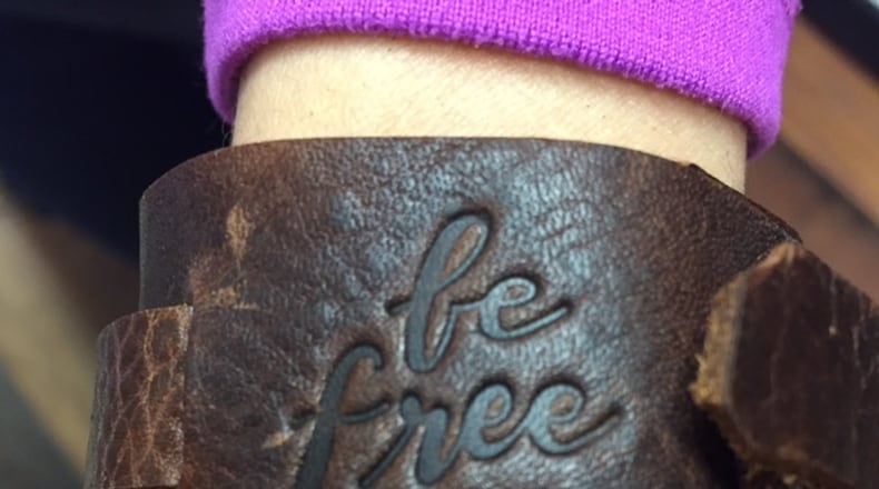 A leather bracelet in the Jen Hatmaker line. The jewelry is being made by women in MUST Ministries programs. CONTRIBUTED BY KAY CAGLE