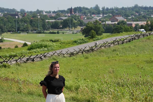Shannon Keeler poses for a photograph in view of Gettysburg College in Gettysburg, Pa., Thursday, July 17, 2025. (AP Photo/Matt Rourke)