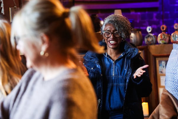 Nikkia Hammonds greets her hostess at Agave on Friday, Jan. 23, 2026, in Atlanta. Hammonds, who has been a customer for 20 years, says the restaurant has been “a great neighbor.” (Abbey Cutrer/AJC)