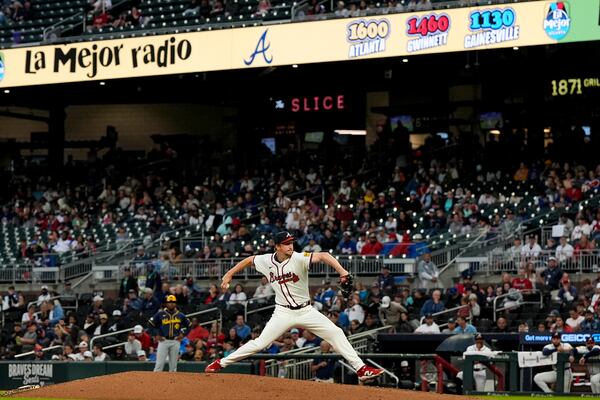 Braves pitcher Erick Fedde works in the fifth inning against the Milwaukee Brewers on Monday, Aug. 4, 2025, in Atlanta. (Mike Stewart/AP)