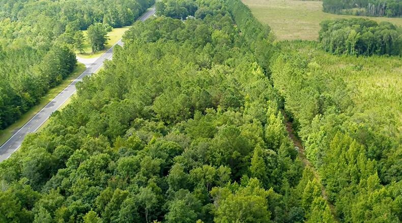 This is aerial footage advertising the Coastal Georgia Commerce Park in Camden County, a planned industrial park that received a state development grant in early 2026. (Courtesy of Camden County Joint Development Authority)