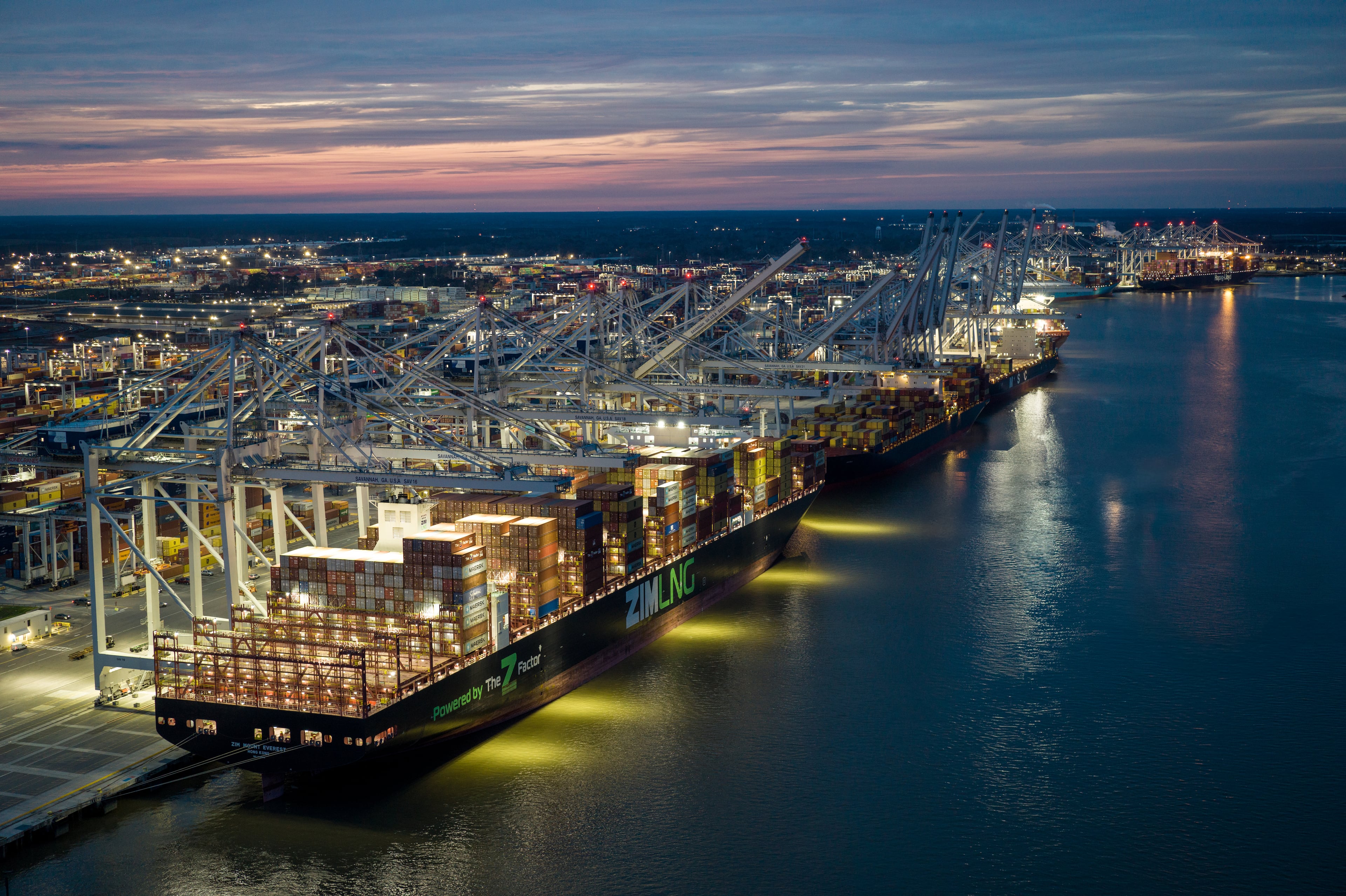 Container vessels line the docks of the Georgia Ports Authority's Garden City Terminal. (Courtesy of Georgia Ports Authority)
