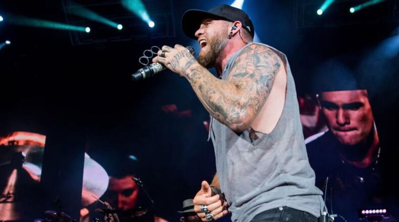 Country rocker Brantley Gilbert performs during his The Devil Don't Sleep Tour at DTE Energy Music Theater on August 13, 2017 in Clarkston, Michigan.
