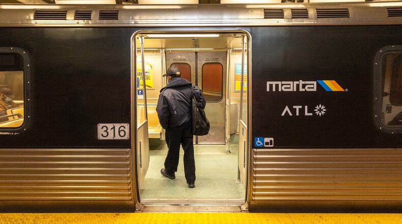 Some of MARTA train and bus services are canceled and delayed with staffing problems causing interruptions on Tuesday, Jan 17, 2022.  Covid illness, restrictions and unfilled job positions have created the staffing shortage. Photos taken at Five Points Station.  (Jenni Girtman for The Atlanta Journal-Constitution)