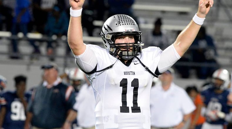 Houston County quarterback Jake Fromm signals touchdown. (AJC)
