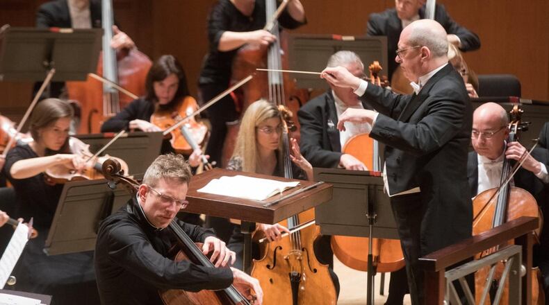 ASO music director Robert Spano conducts the Atlanta Symphony Orchestra and guest artist Johannes Moser at Symphony Hall. CONTRIBUTED BY JEFF ROFFMAN