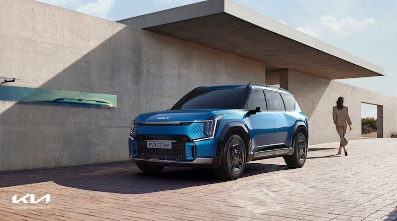The Kia EV9. Kia will use the biggest advertising event of the year to showcase its new flagship plug-in SUV, which will soon roll off assembly lines in Georgia.