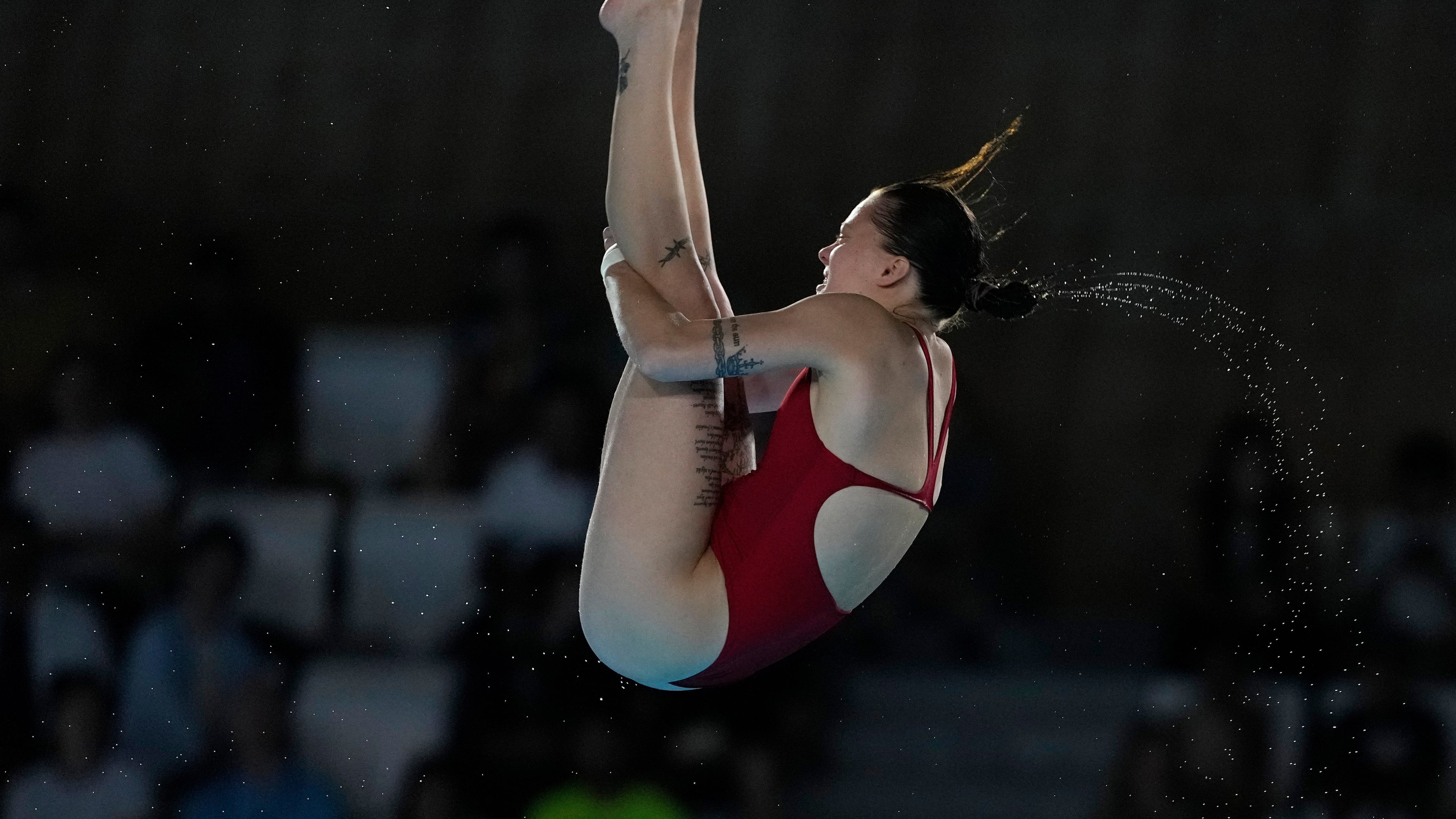 FILE - Ukraine's Sofiia Lyskun competes in the women's 10m platform diving preliminary at the 2024 Summer Olympics, on Aug. 5, 2024, in Saint-Denis, France. (AP Photo/Lee Jin-man, File)