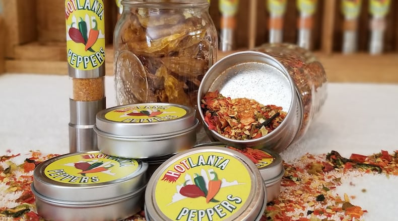 A Pepper Grinder Filled with Pepper Blend from Hotlanta Peppers