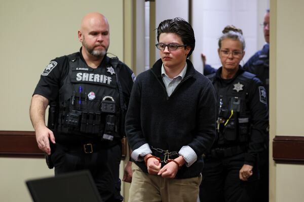 Colt Gray, the alleged Apalachee shooter, walks into the court room of Barrow County Superior Court Judge Nicholas Primm at Barrow County Courthouse Superior Court, Tuesday, Dec. 9, 2025, in Winder. (Jason Getz/AJC)