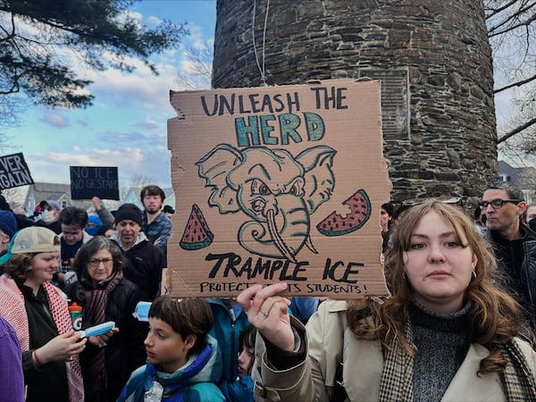 Hundreds of people gather on Wednesday, March 26, 2025 in Somerville, Mass. to demand the release of Rumeysa Ozturk, a Turkish student at Tufts University, who was arrested by federal agents Tuesday night. (AP Photo/Michael Casey)