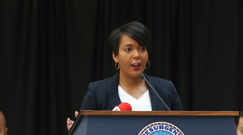 Atlanta Mayor Keisha Lance Bottoms on Wednesday announced that the city has reached its goal of raising $50 million to provide 550 homes for the city’s homeless population. EMILY HANEY / emily.haney@ajc.com