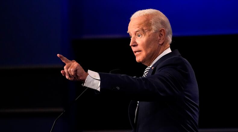 Former Vice President Joe Biden speaks during the first presidential debate Tuesday, Sept. 29, 2020, at Case Western University and Cleveland Clinic, in Cleveland, Ohio. (AP Photo/Julio Cortez)