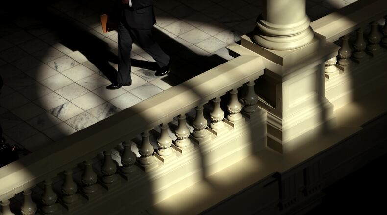 February 21, 2018 - Atlanta, Ga: The sun streams through the windows onto the second floor of the Georgia State Capitol during Legislative day 24 Wednesday, February 21, 2018, in Atlanta. PHOTO / JASON GETZ