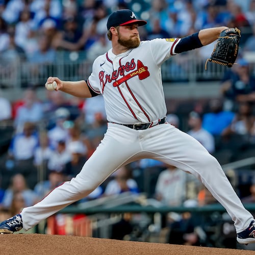 Braves pitcher Bryce Elder threw six innings and allowed three runs against the Dodgers on Tuesday, Aug. 25, 2026, in Atlanta. (Erik S. Lesser/AP)