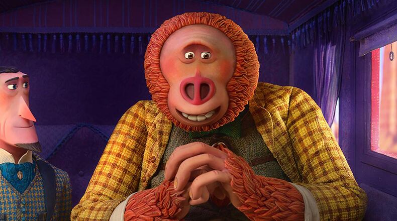 Zach Galifianakis and Hugh Jackman star in “Missing Link.” (Laika Studios/Annapurna Pictures)