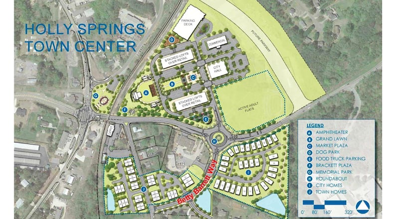 Holly Springs has retained Caldwell Cline Architects and Designers to draw up plans for four components of the city’s Town Center project. CITY OF HOLLY SPRINGS