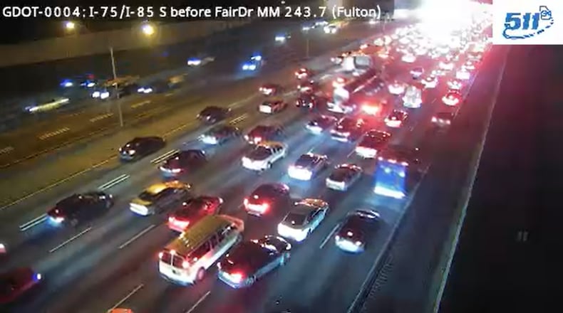 All lanes of the southbound Downtown Connector were shut down at Langford Parkway due to a crash Monday morning.