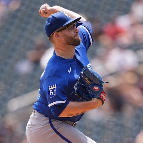 Kansas City Royals starting pitcher Noah Cameron (65) delivers during the second inning of a baseball game against the Minnesota Twins Thursday, July 30, 2026, in Minneapolis. (AP Photo/Abbie Parr)